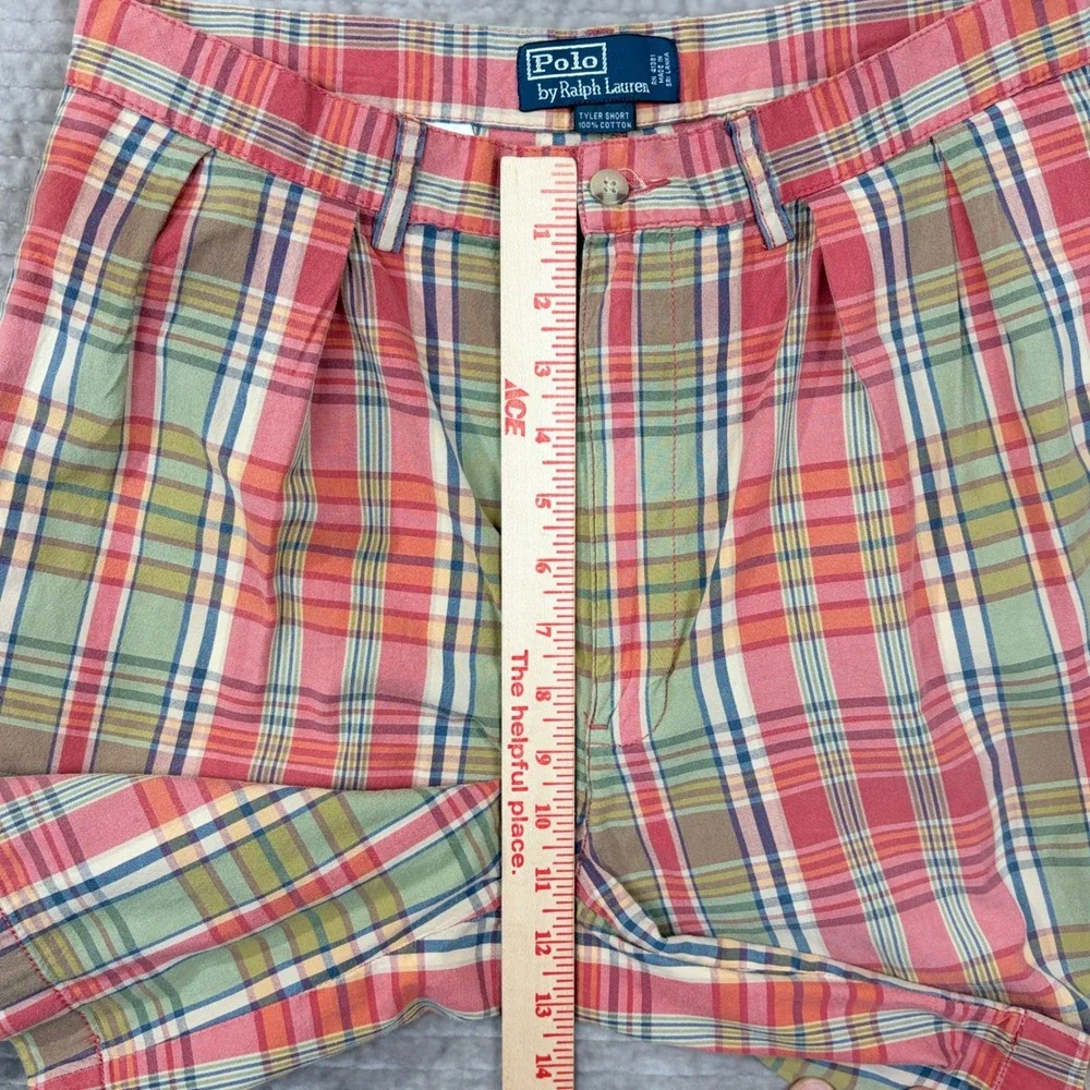 Polo‎ Ralph Lauren Tyler Short Mens 31 Plaid Pleated Cotton Multi Color Preppy